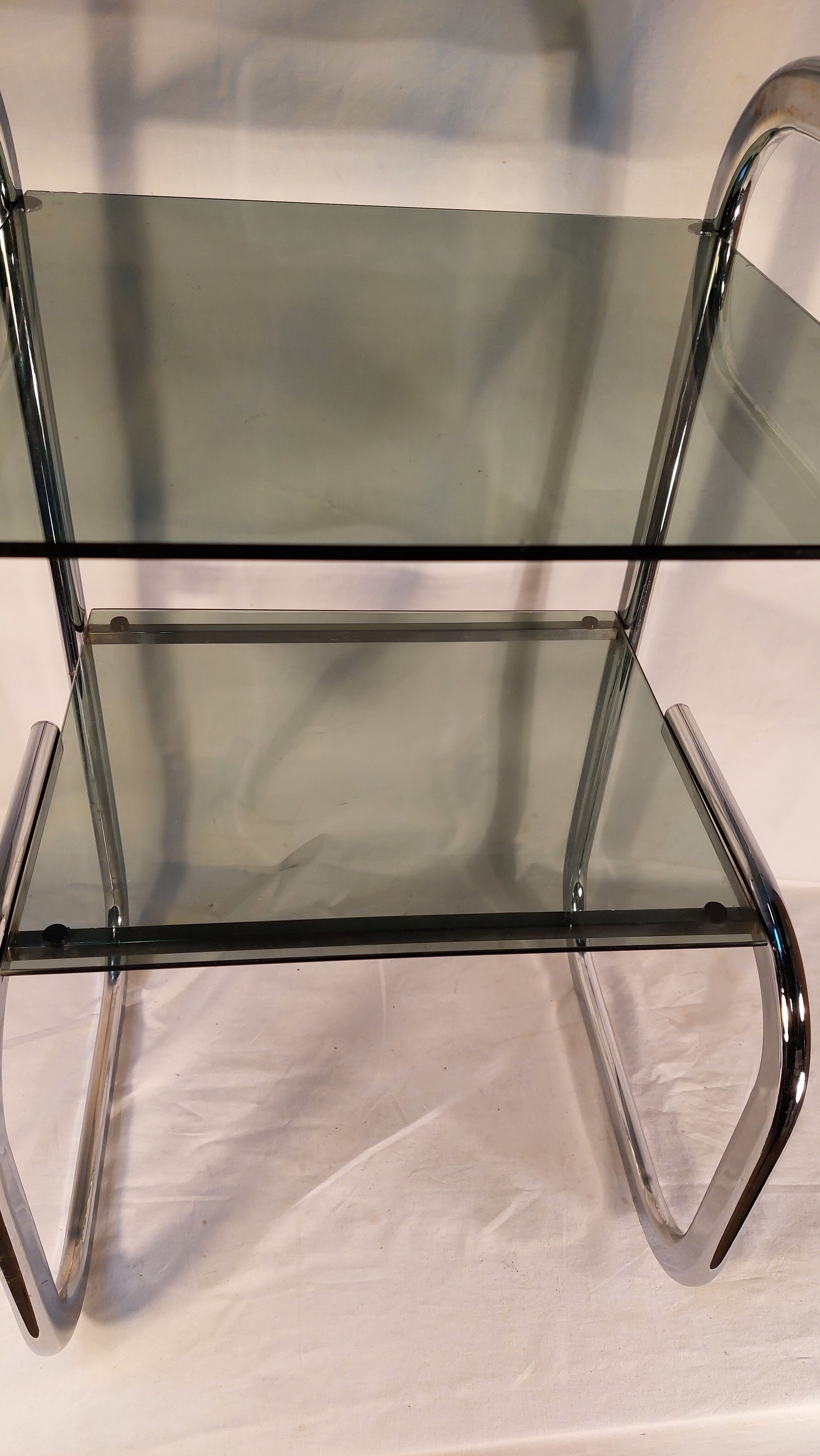 Vintage side table in chrome and smoked glass