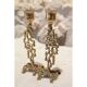 Pair of gilded bronze candlestick holders in brutalist style from around 1970.