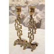 Pair of gilded bronze candlestick holders in brutalist style from around 1970.