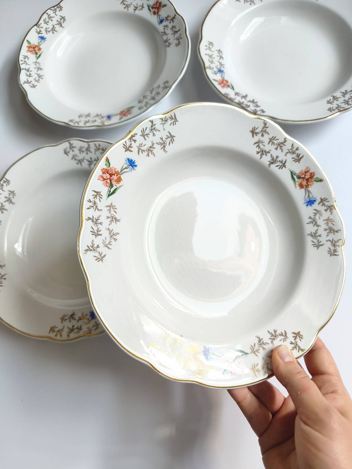 Lot de 4 assiettes creuses vintage Sarreguemines modèle Béarn fleurs
