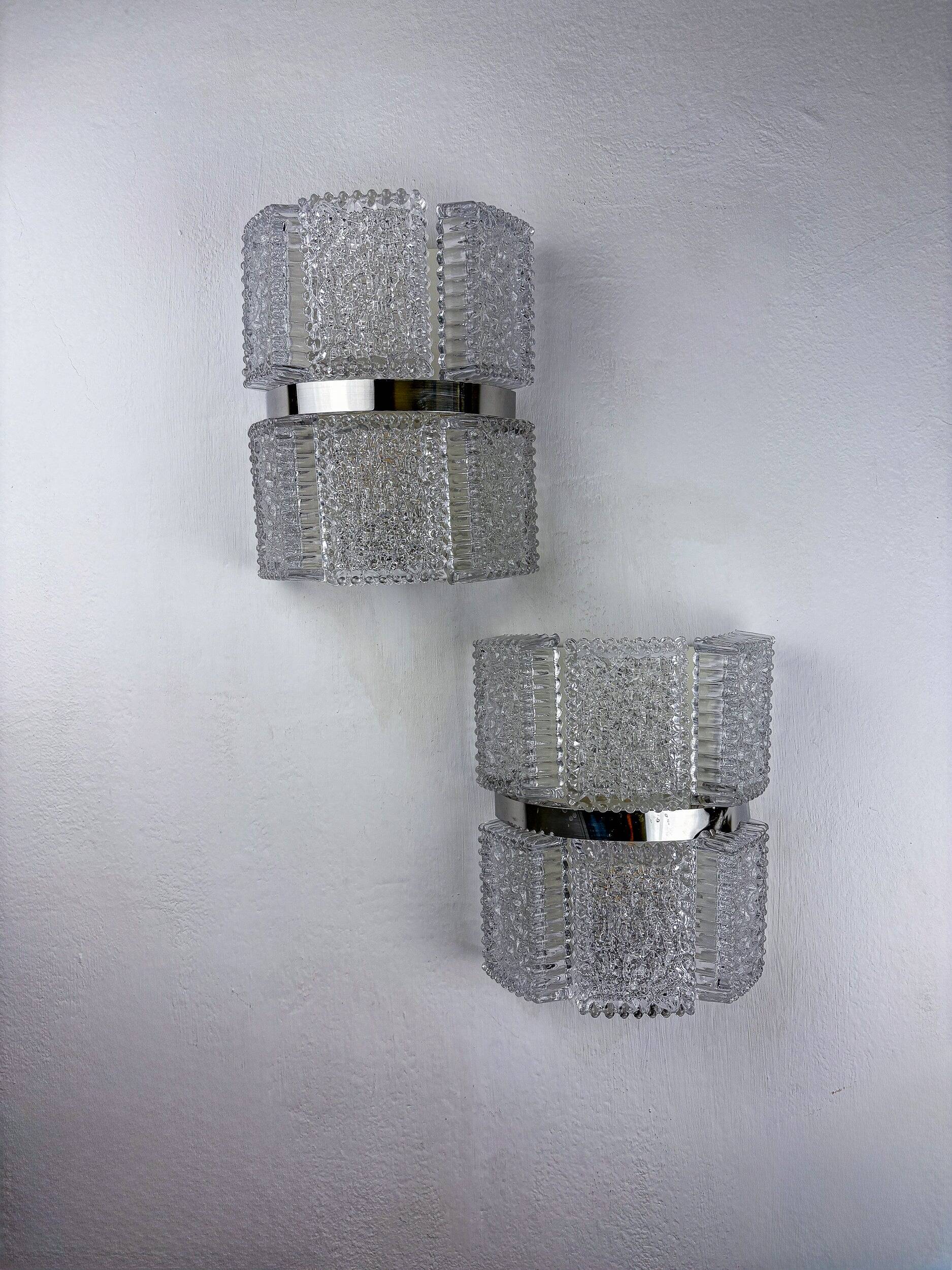Pair of sconces by Kaiser Leuchten, frosted glass, Germany, 1960