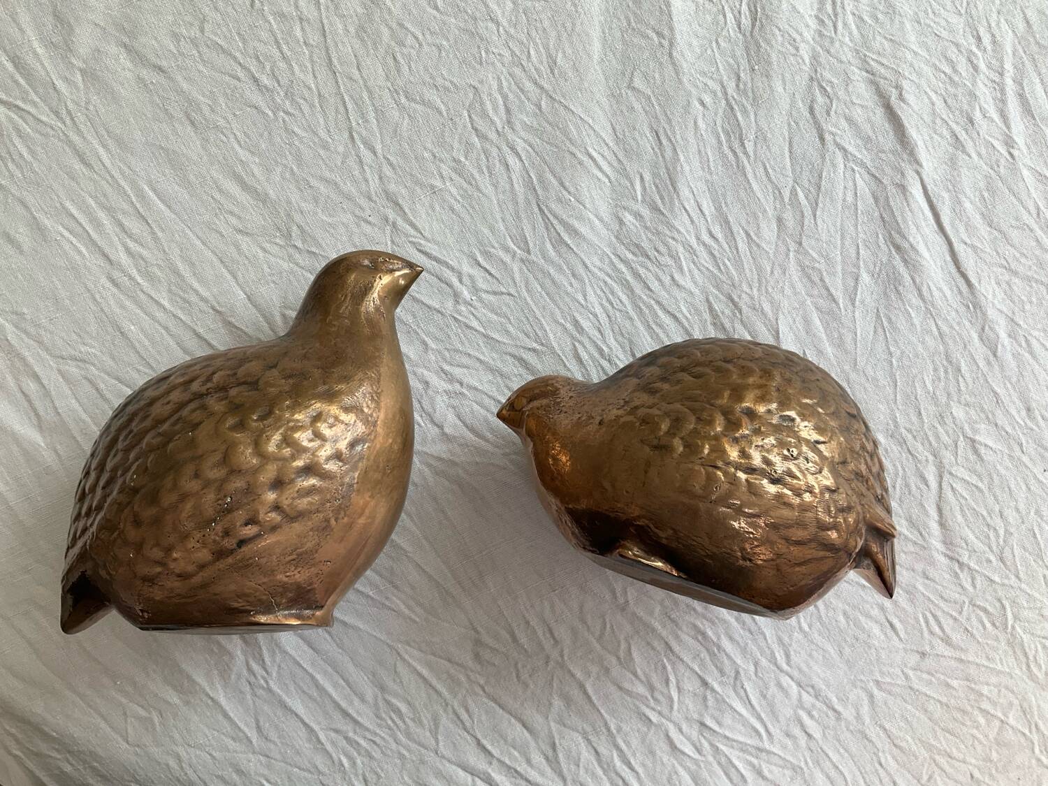 Pair of Art Deco copper quails