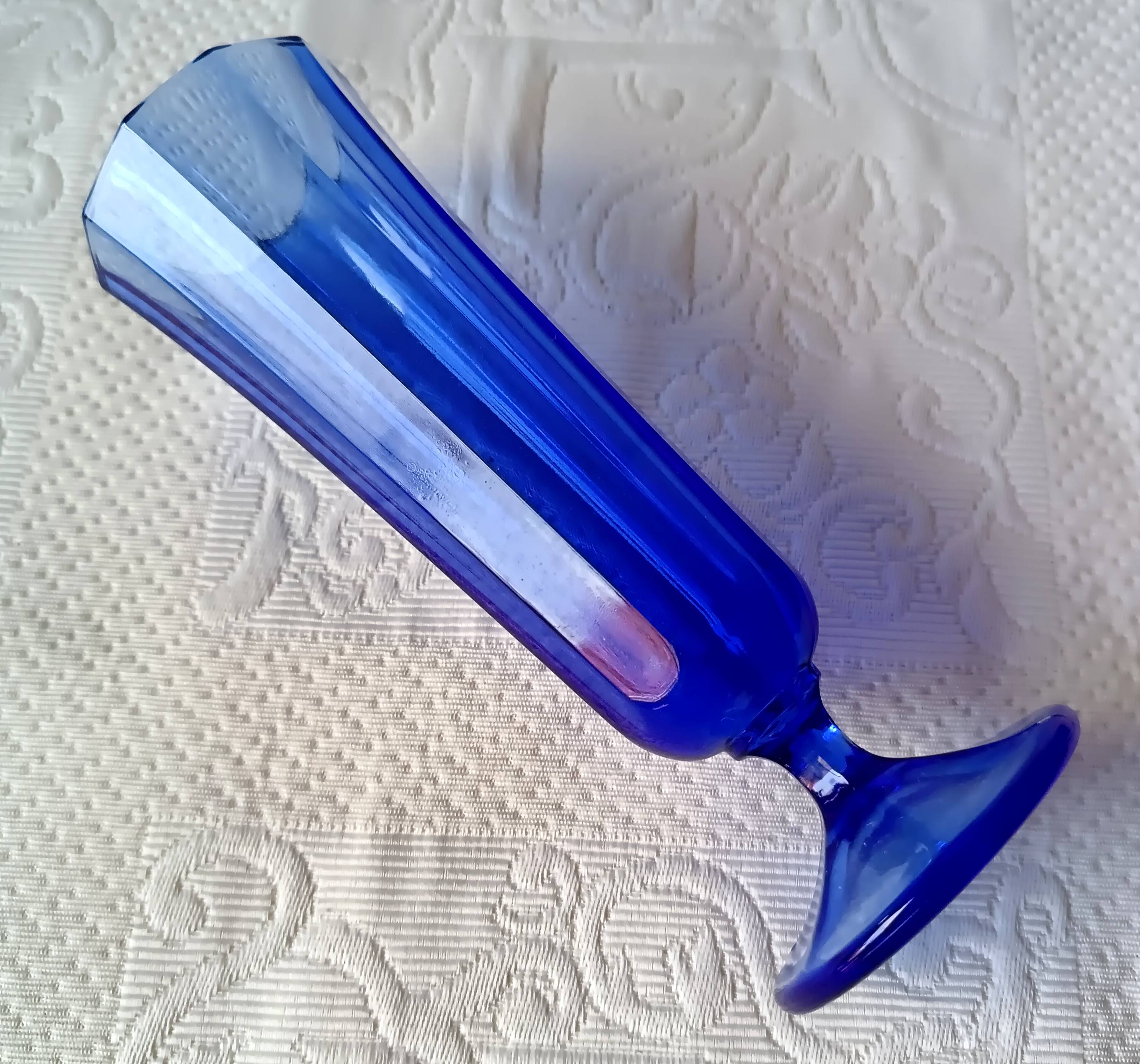 8 vintage aperitif glasses in cobalt blue coloured glass from Portugal.