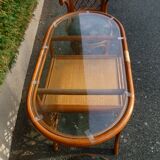 Rattan set table + 2 vintage armchairs 1980