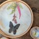 Vintage bamboo tray + 6 butterfly coasters from the 70s