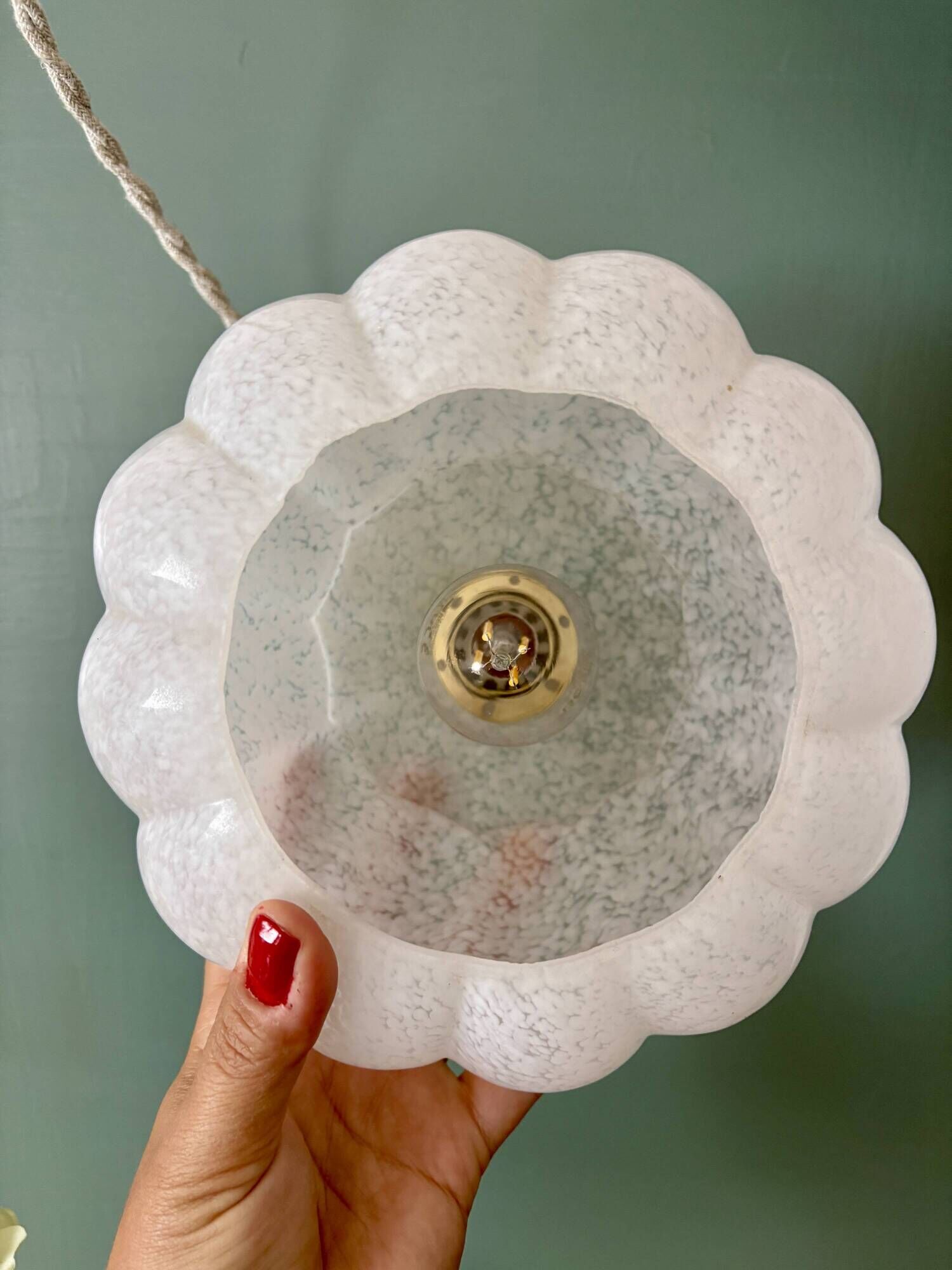 Vintage glass pendant light from Clichy in white.
