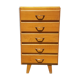 Chiffonnier vintage 5 tiroirs en bois blond - années 60