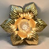 Masca 1970s 1980s Hollywood Regency Gold Leaf Metal Flower Wall Sconce