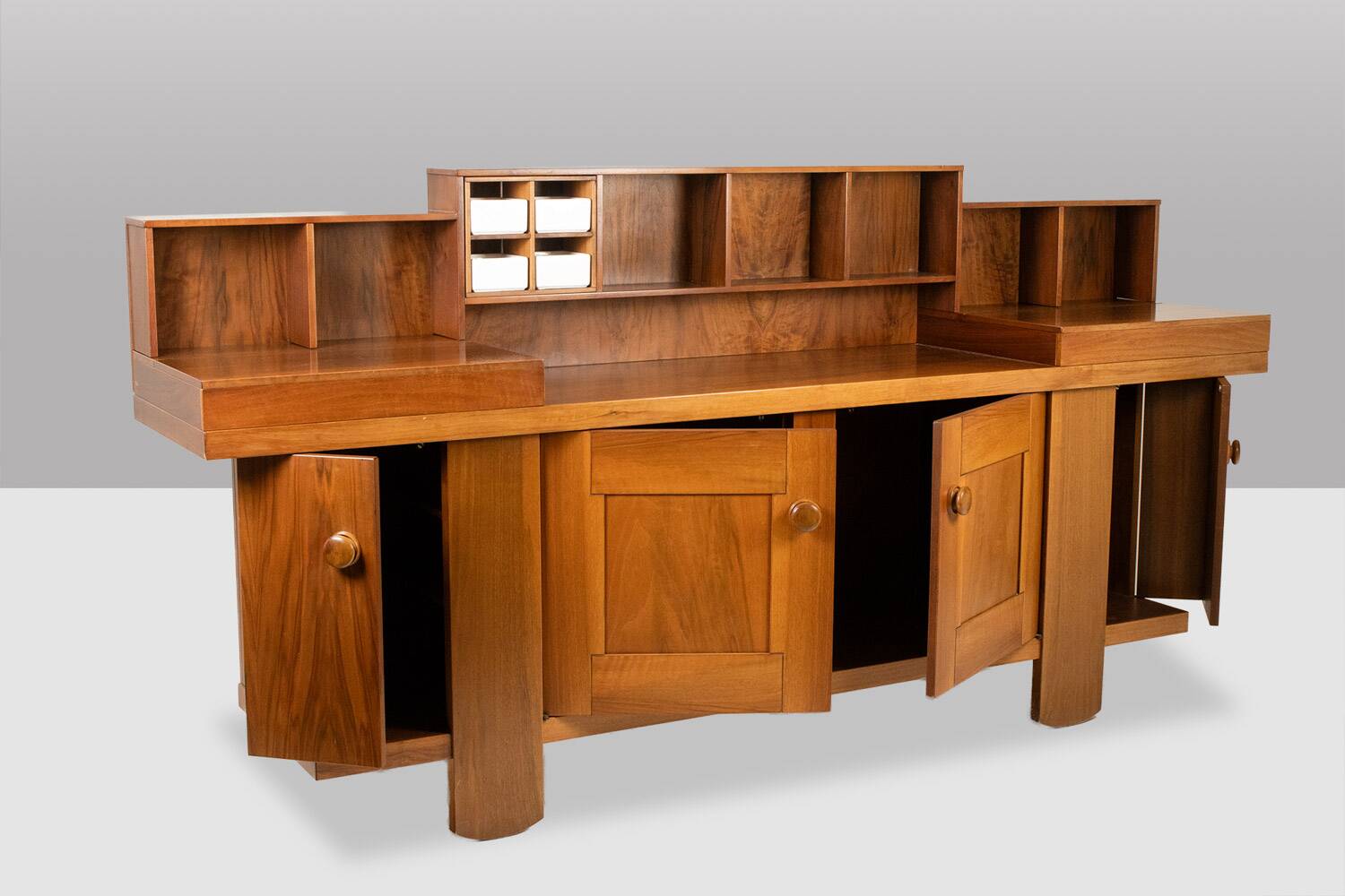 Silvio Coppola, for Bernini. Walnut enfilade with gradin. 1960s.
