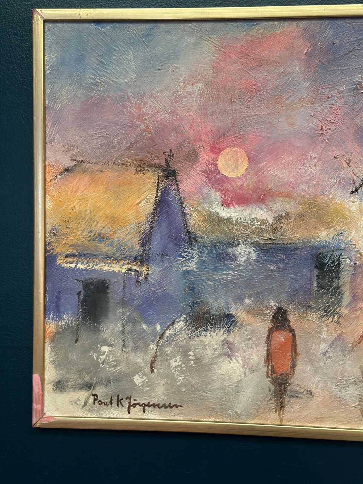 Original Swedish Oil on Panel – “Figure in Landscape” by Poul K. Jörgensen