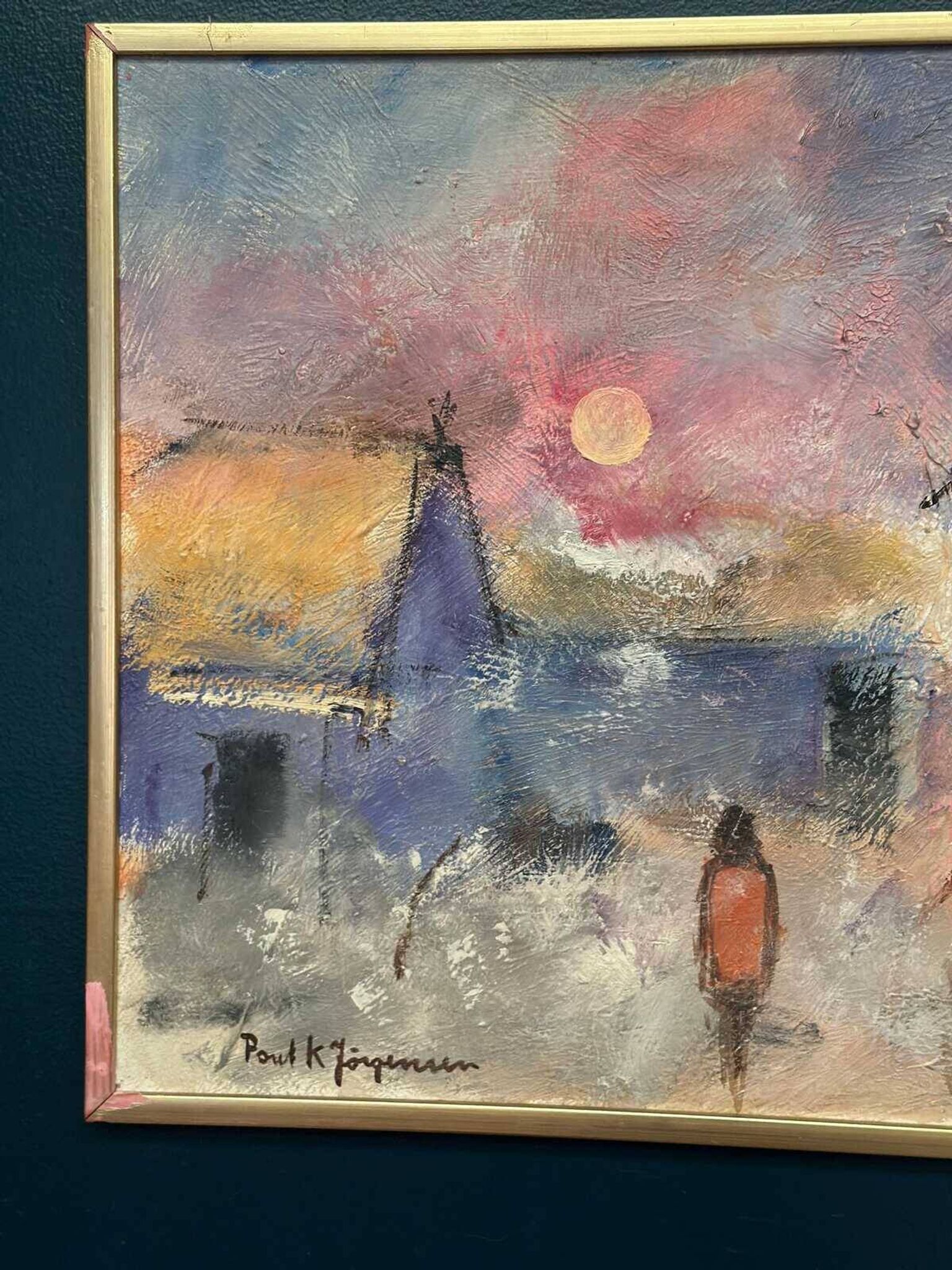 Original Swedish Oil on Panel – “Figure in Landscape” by Poul K. Jörgensen