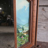 Miroir cadre bois scène alpage bavière foret noire 61x45cm