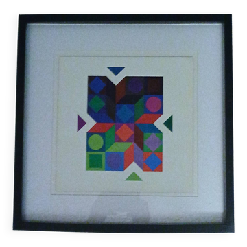 Tableau Vintage Art Optique - Victor Vasarely - Frame 40x40cm