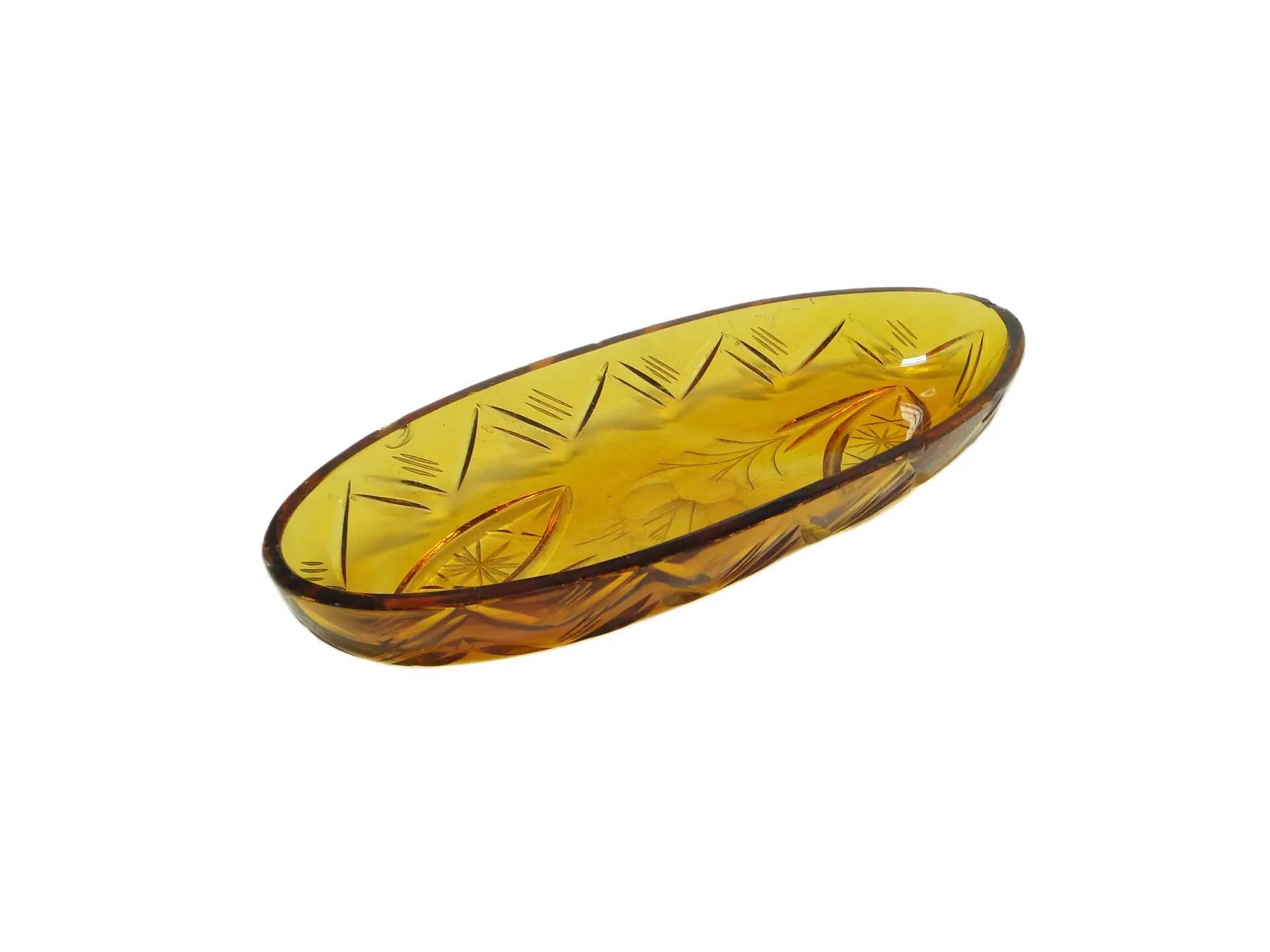 Organisateur de bureau Art Déco, cristal jaune, Pologne, années 1920.