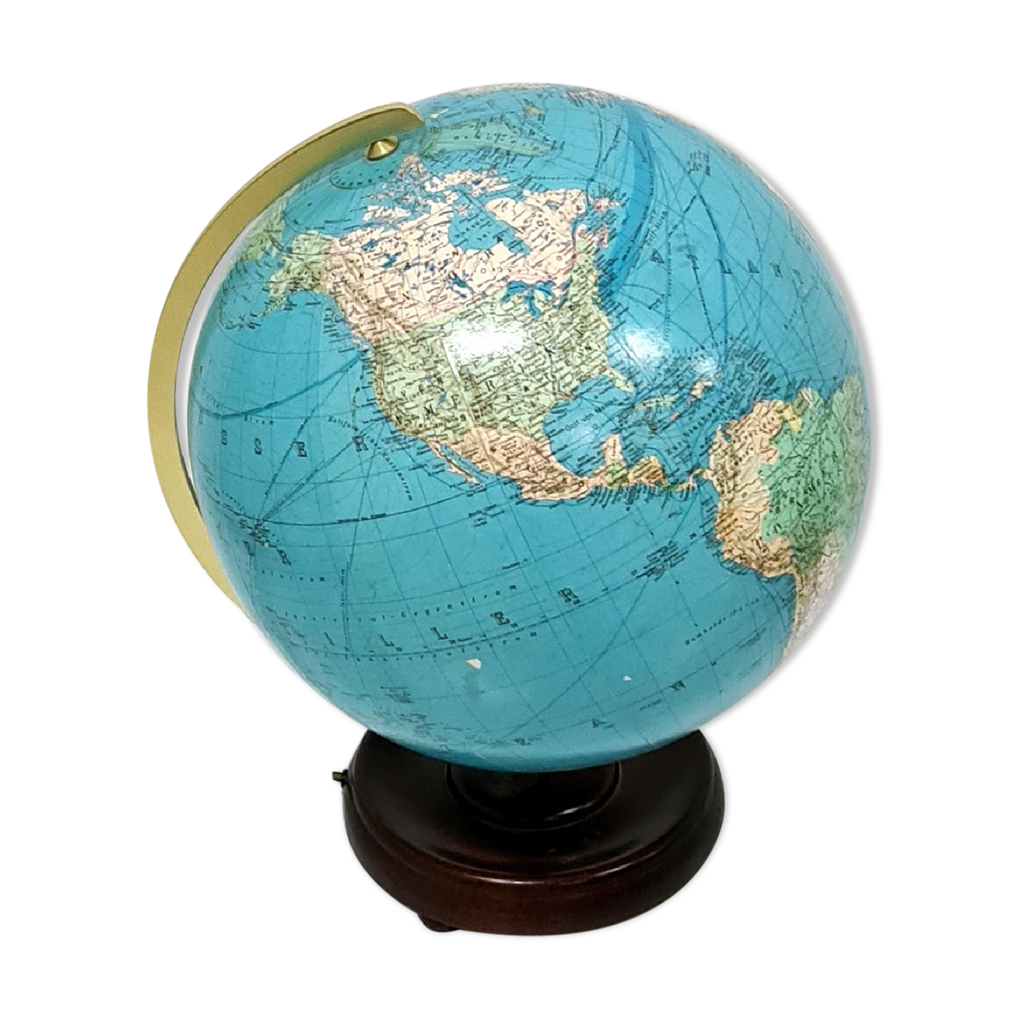 Globe de terre en verre illuminé vintage, allemagne des années 1970