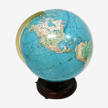 Globe de terre en verre illuminé vintage, allemagne des années 1970
