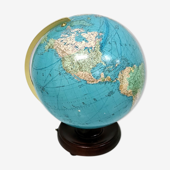 Vintage illuminated glass earth globe, germany 1970s