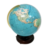 Vintage illuminated glass earth globe, germany 1970s