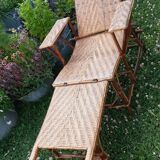 Chaise longue transat en rotin et cannage 1900