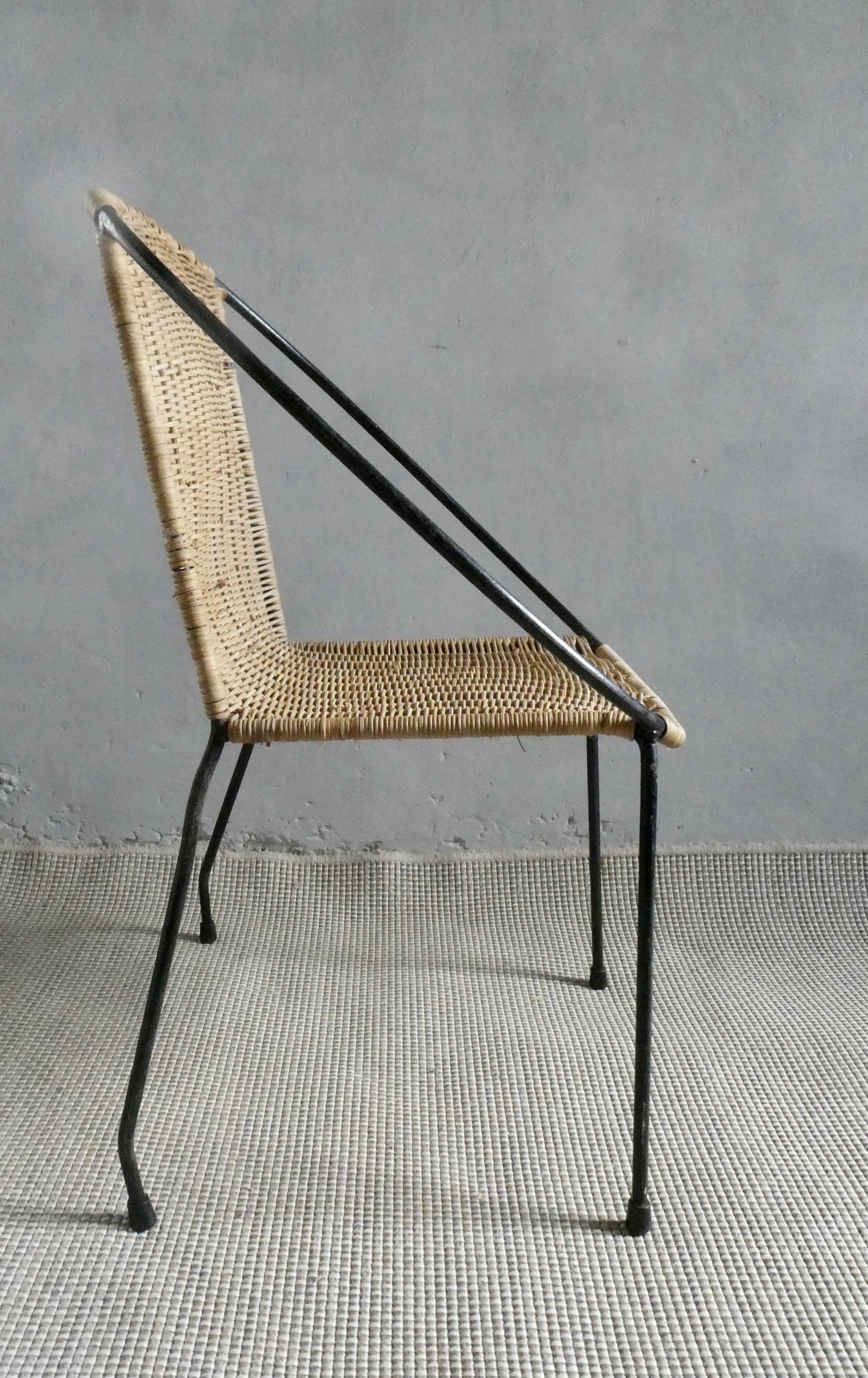 Children's armchair in iron and rattan, vintage