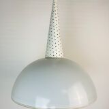 Perforated metal suspension holophanous glass
