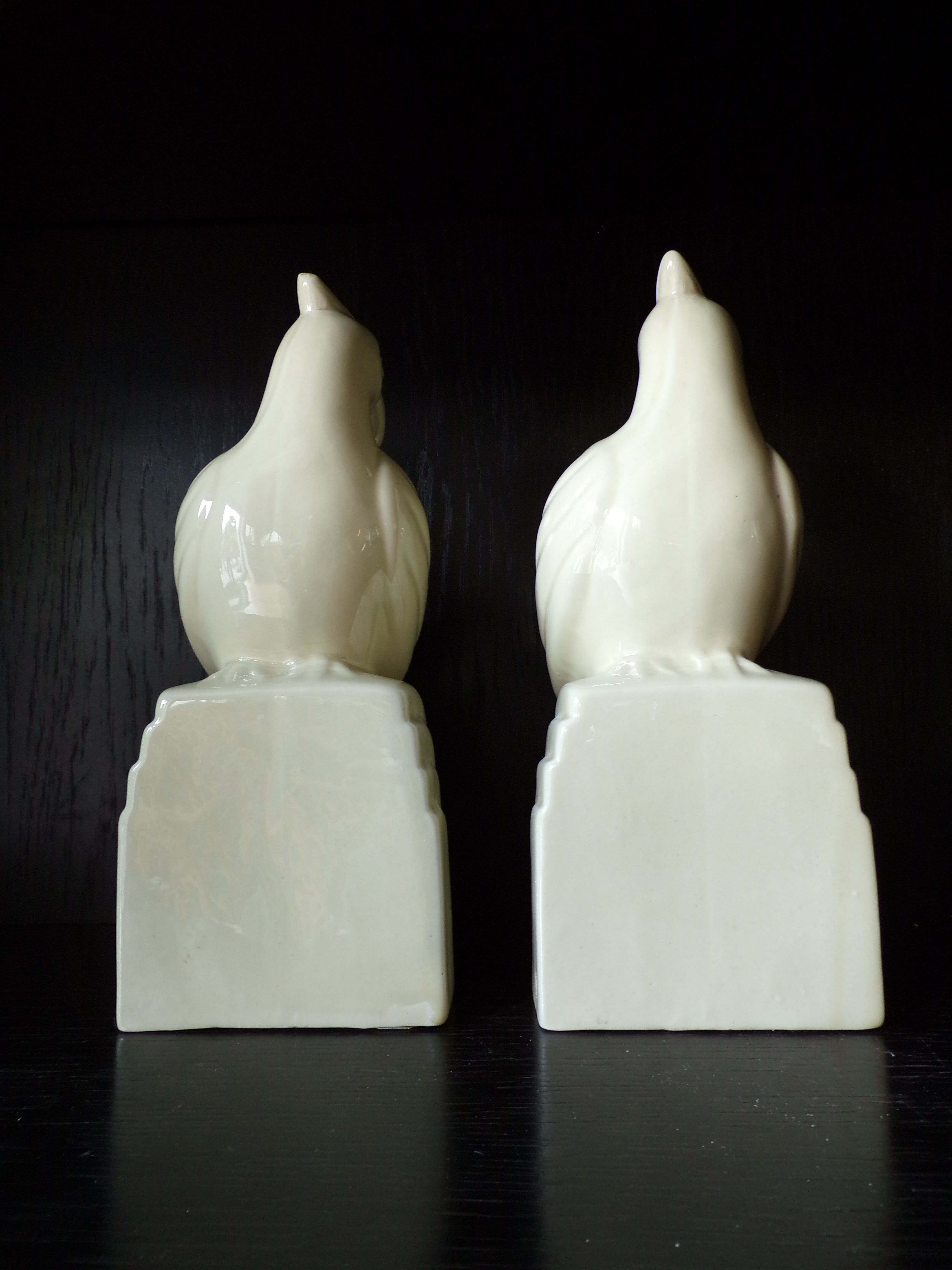 Pair of ceramic parrot bookends