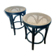 Pair of low curved wood stool and cannage
