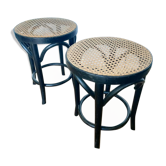Pair of low curved wood stool and cannage