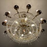 Old cascade chandelier with crystal pendants 19 lights