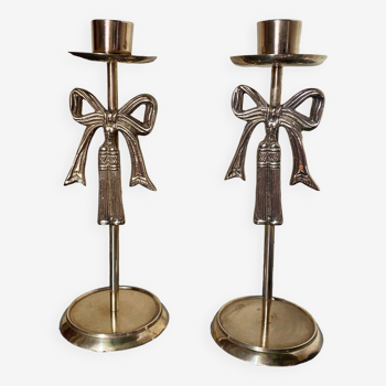 Pair of vintage ribbon candlesticks