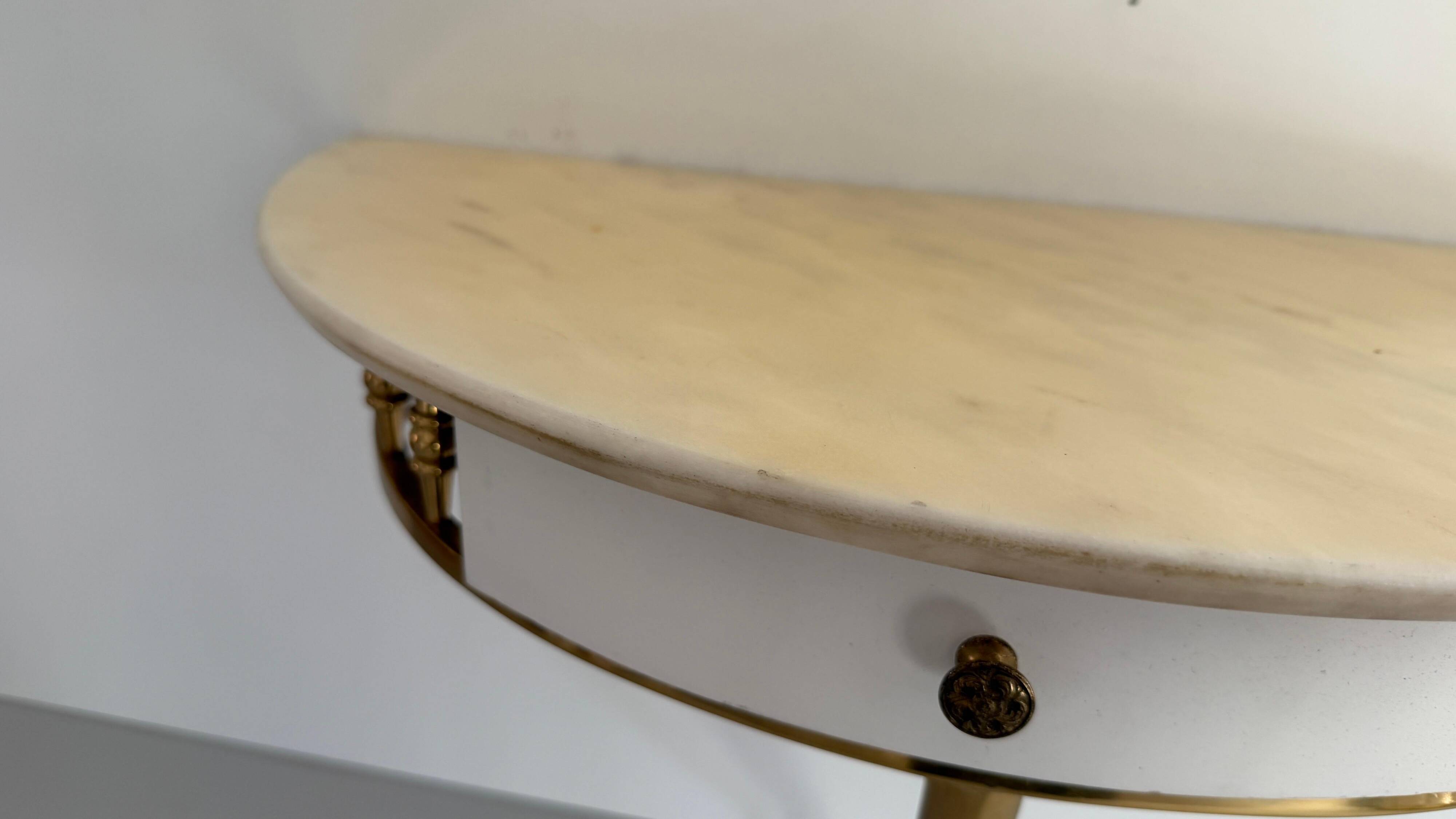 Floating wall console with drawer, brass body and marble top, 1960s, Italy