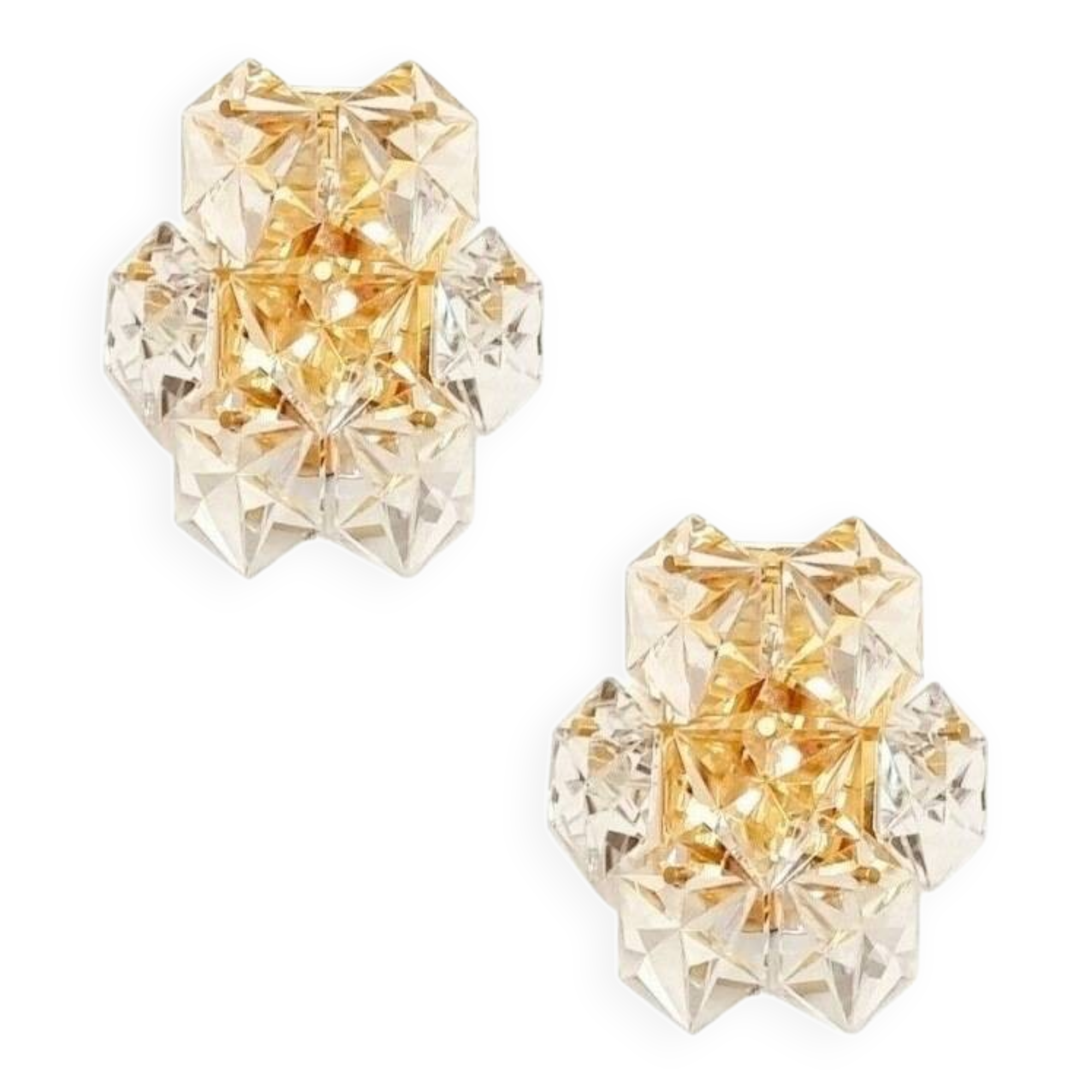 Pair of Faceted Crystal & Polished Brass Wall Lights from Kinkeldey, 1970s