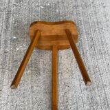 Scandinavian solid wood brutalist tripod stool 1970