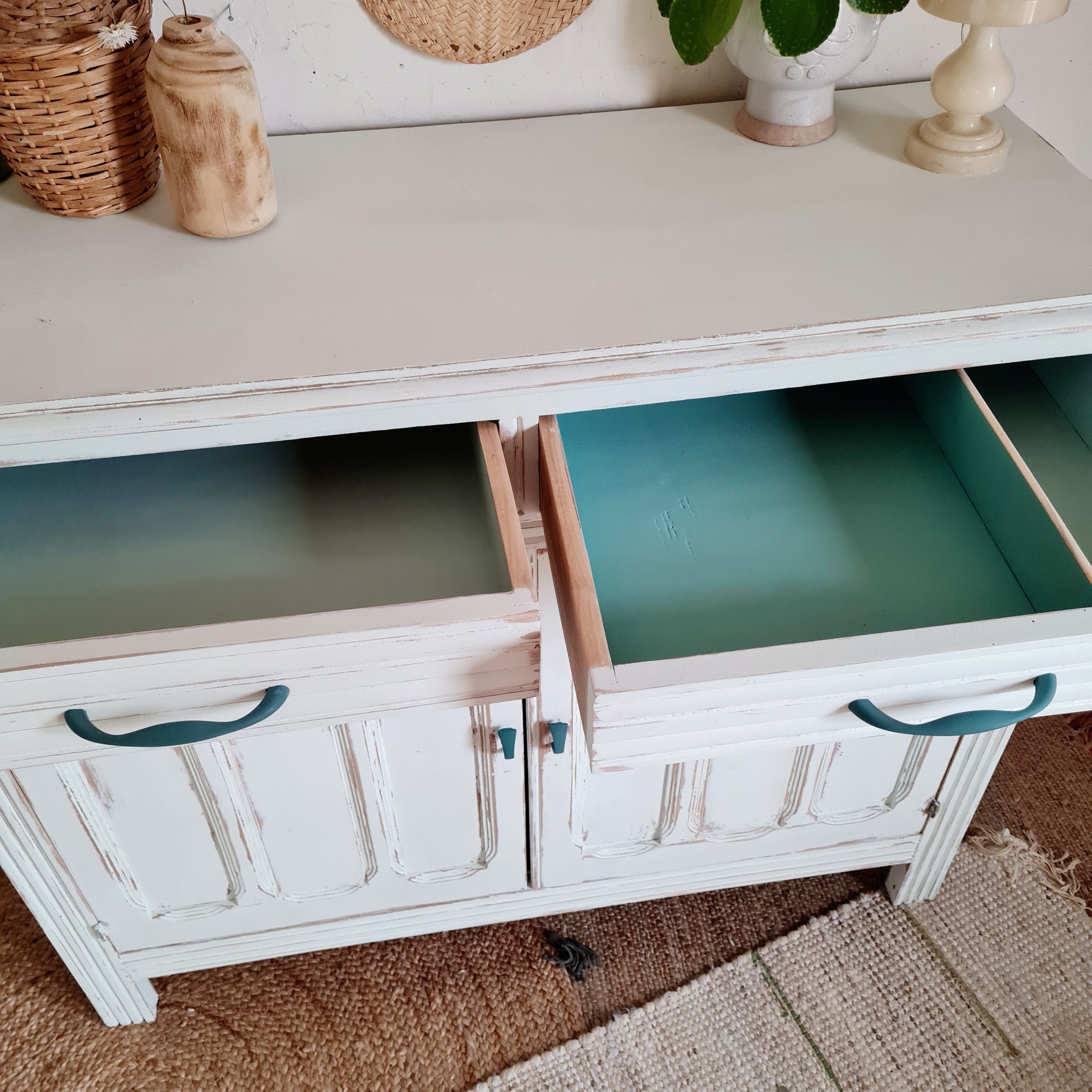 Parisian sideboard doors renovated pale green