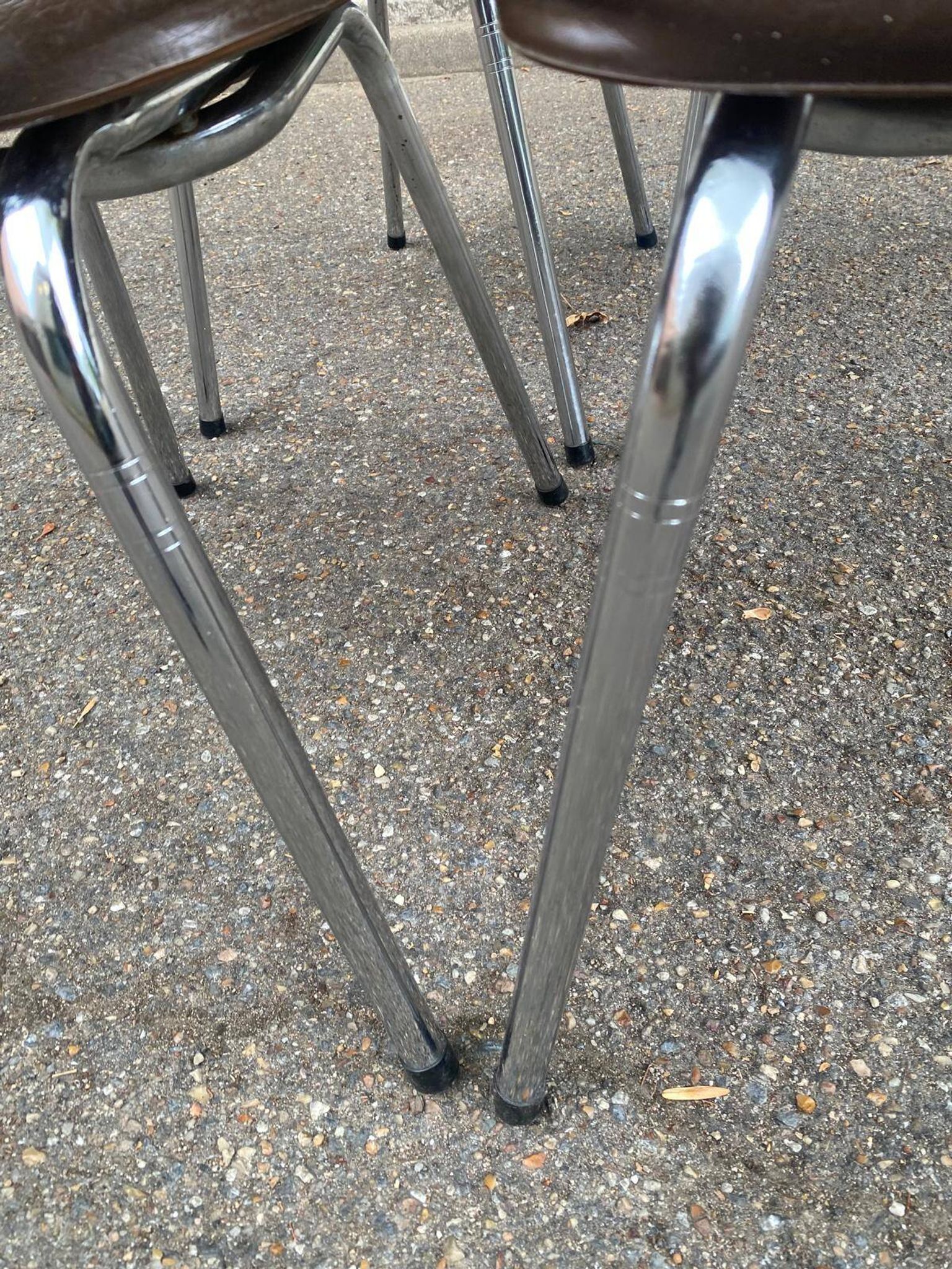 Set of 4 vintage camel faux leather quilted chairs with chrome metal by Soudexvinyl from the 70s.