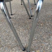 Set of 4 vintage camel faux leather quilted chairs with chrome metal by Soudexvinyl from the 70s.