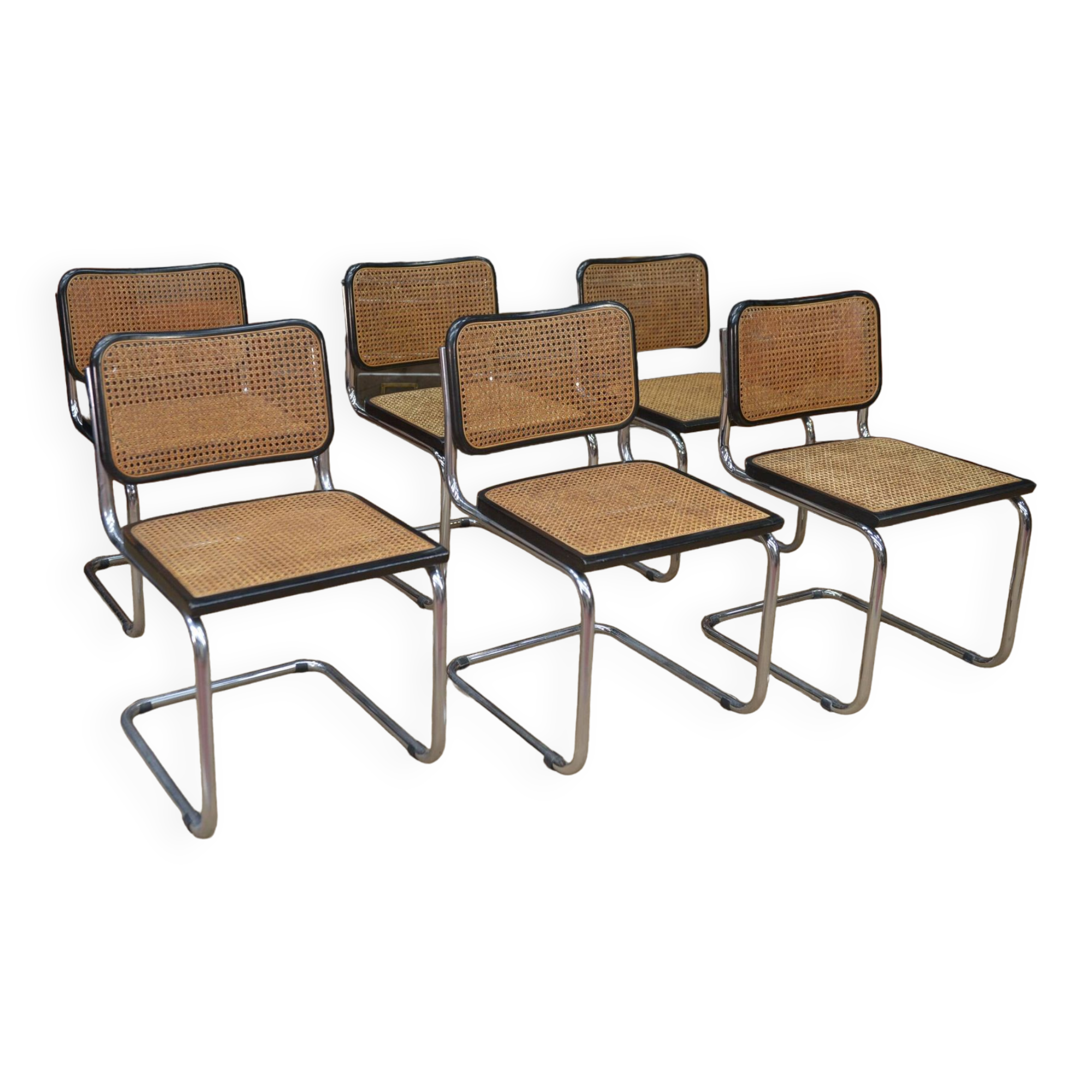 Set of 6 model b32 cesca marcel breuer chairs, italy 1970s