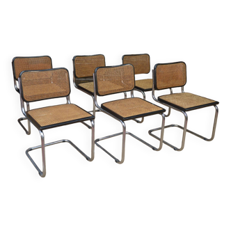 Set of 6 model b32 cesca marcel breuer chairs, italy 1970s