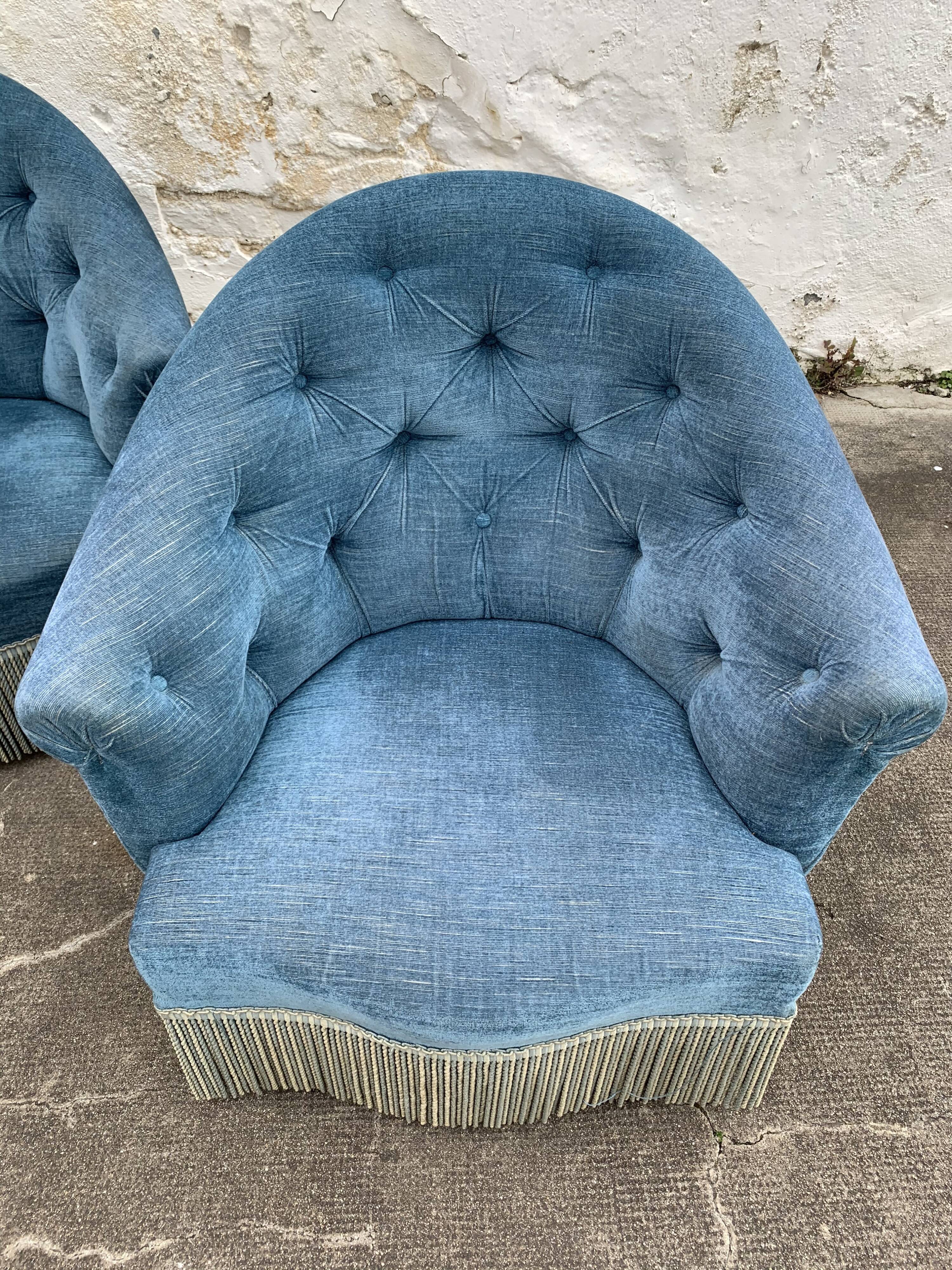 Pair of velvet toad armchairs
