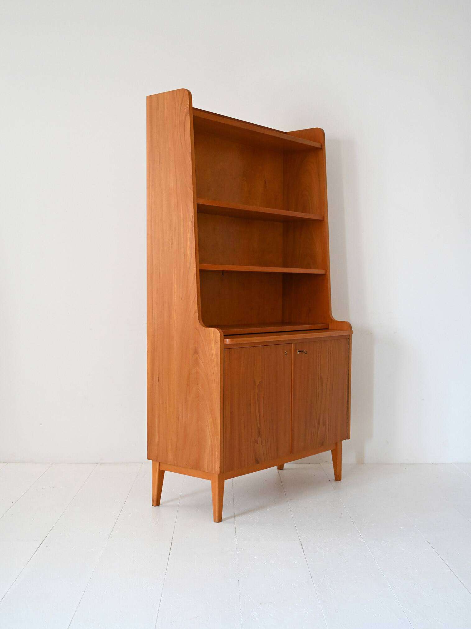 Vintage Scandinavian Elmwood Open Bookshelf Cabinet