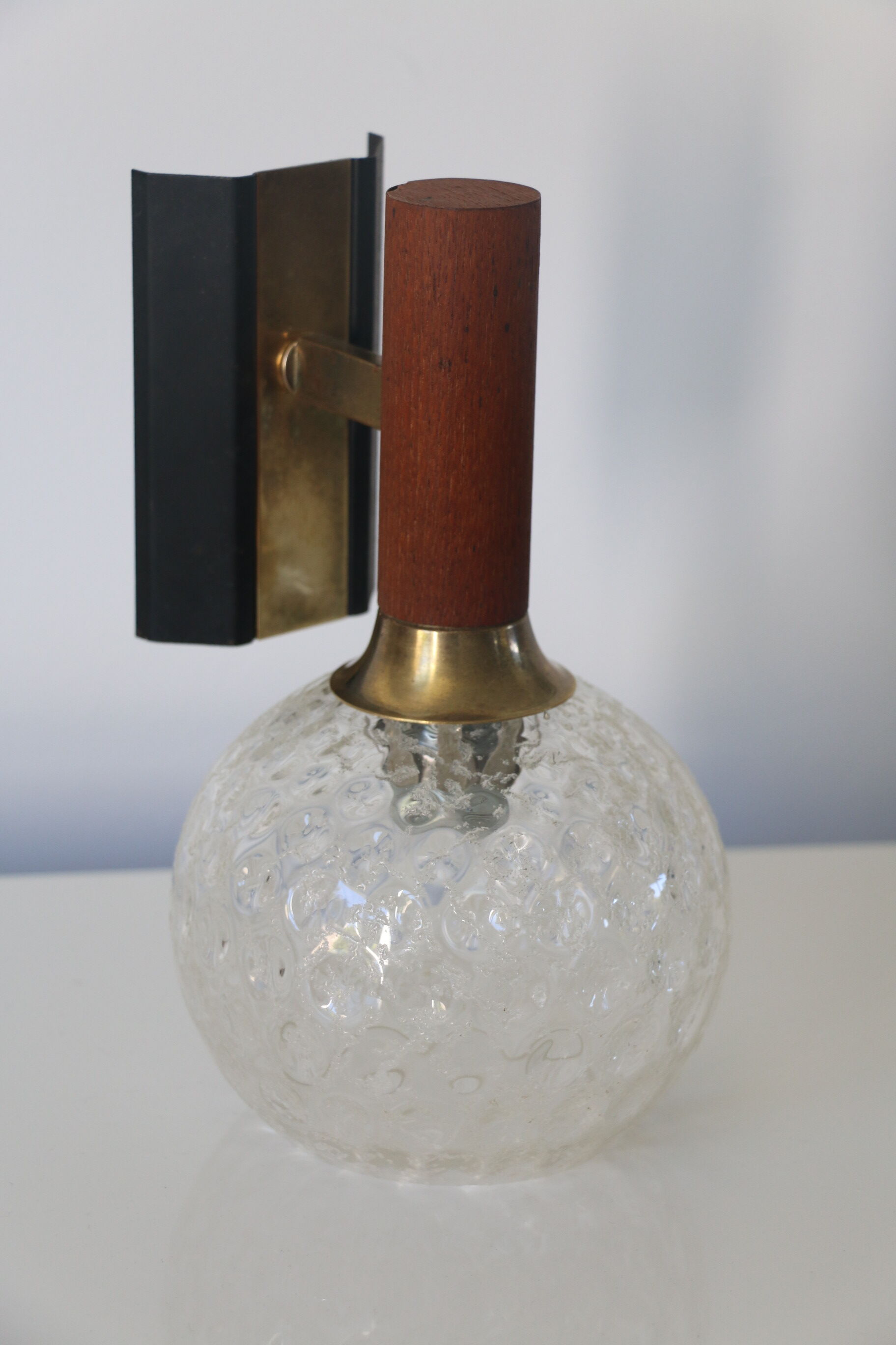 Wall lamp teak metal and glass