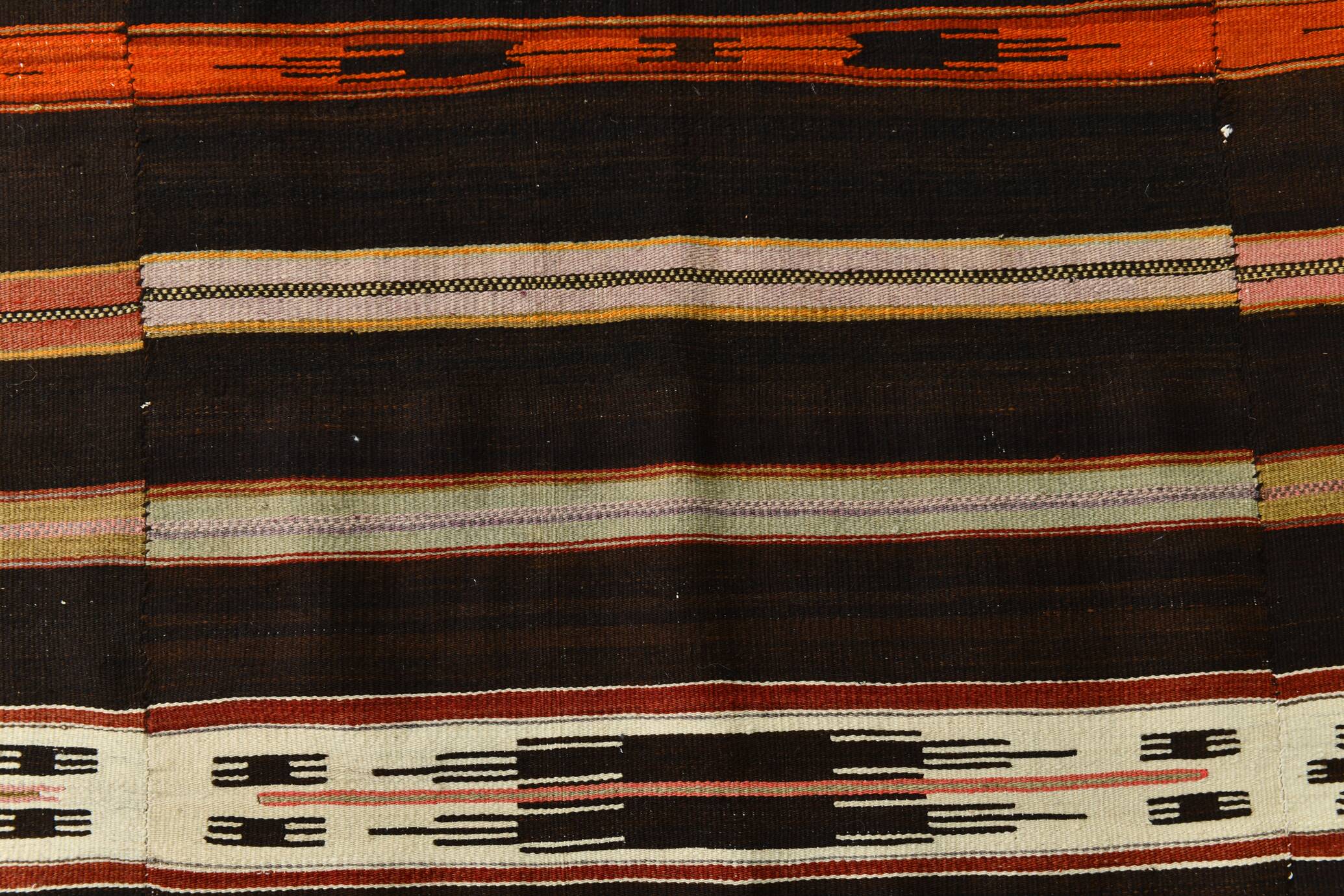 6x10 Dark Brown & Orange Strped Vintage Kilim Rug, 181x305Cm