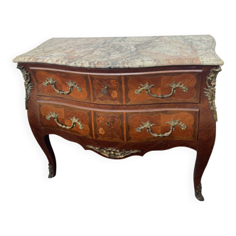 Curved marquetry commode – dark marble top