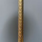 Ornate brass table lamp with mint green glass shade