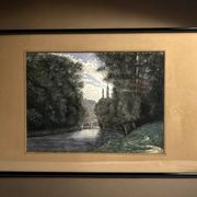 Pinet (h), watercolor landscape with bridge signed dated end of 19th century