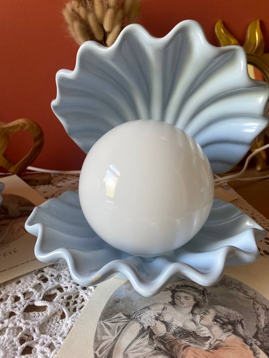 Rare pair of vintage shell lamps