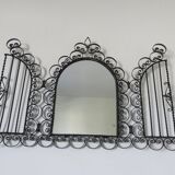 Opening mirror, shuttered, in black wrought iron, Vallauris 50s 60s
