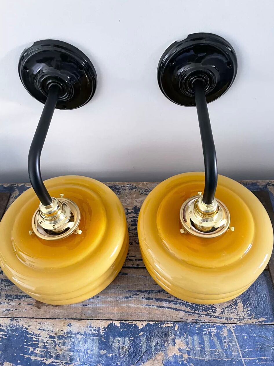 Pair of art deco opaline wall lights