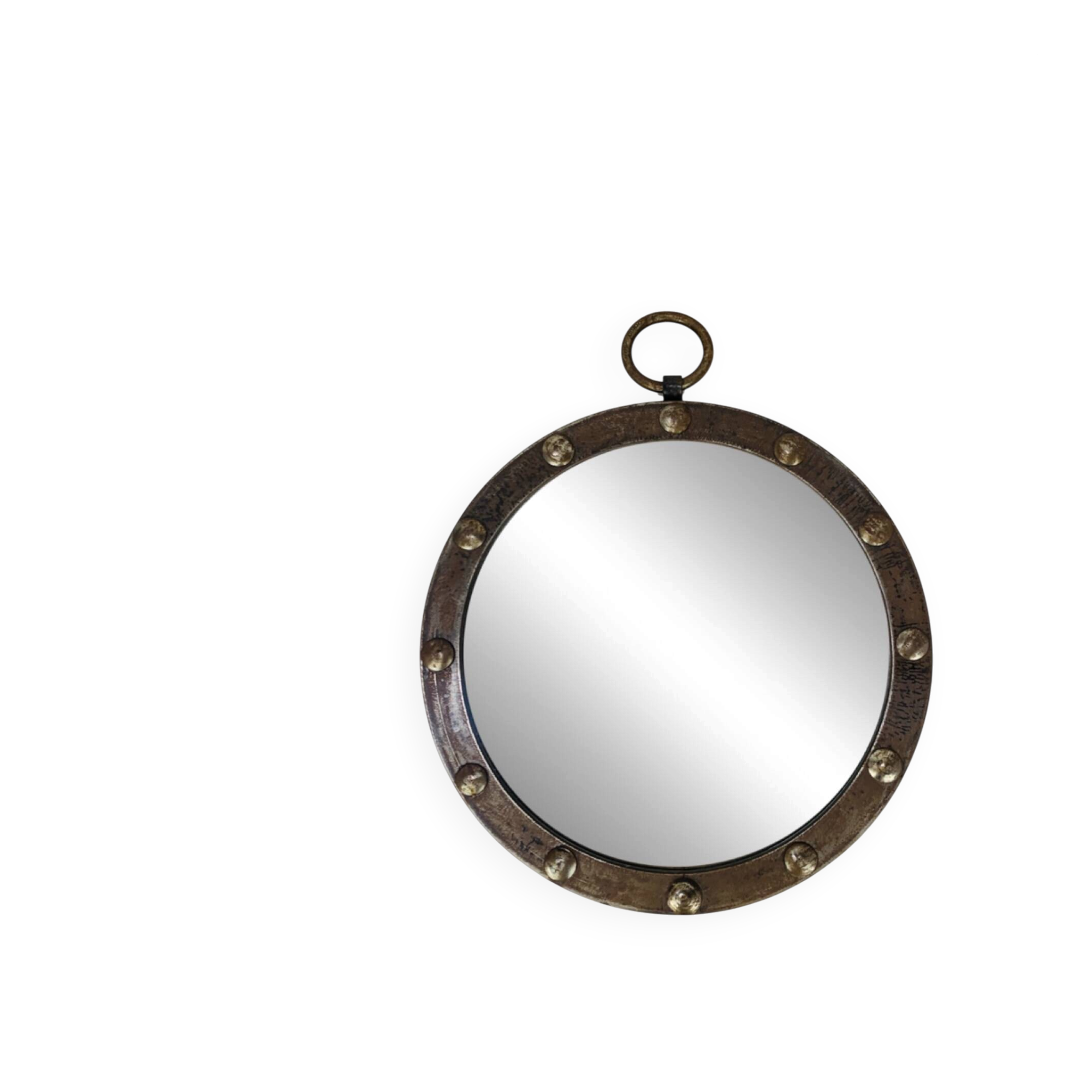 Round mirror with iron frame, vintage
