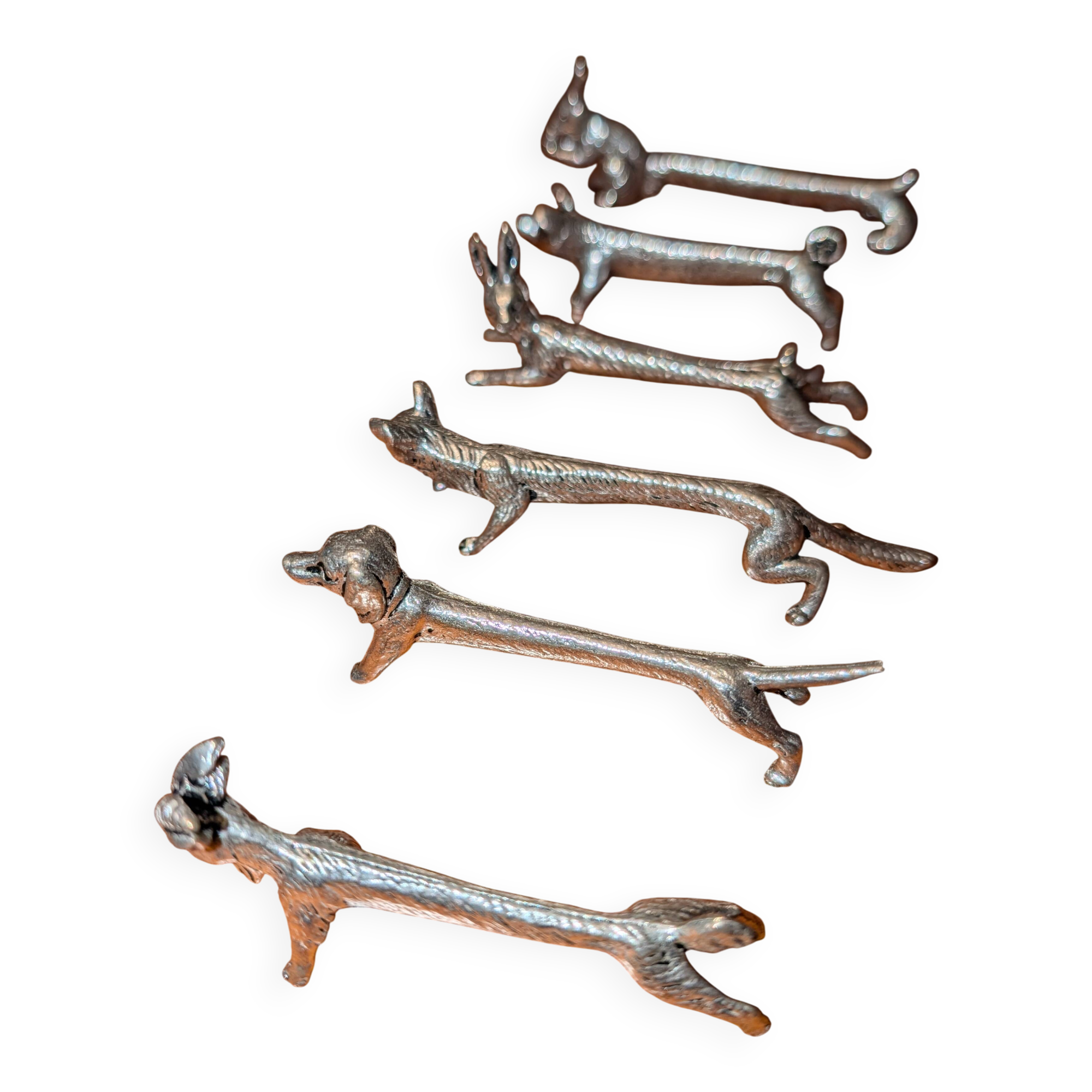 Set of 6 animal-shaped silver-plated knife rests